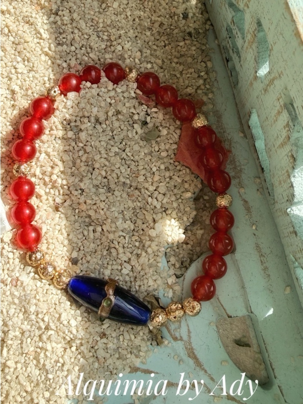 Red UNTREATED RUBY Bead Bracelet with Gold Bead Accents